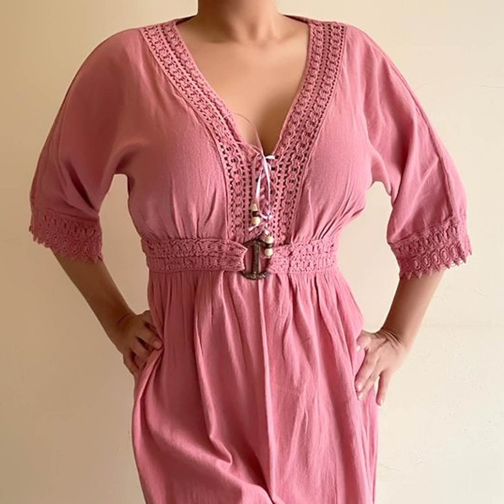 Women's Mini Dress Beachwear Casual Beach Robes Summer Dress Rose OS - Picture 2 of 11